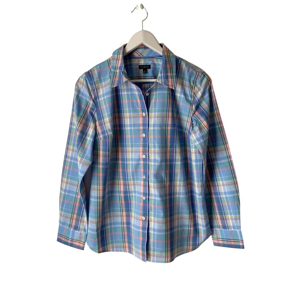 Talbots Pastel Plaid Button Down Shirt Size Small